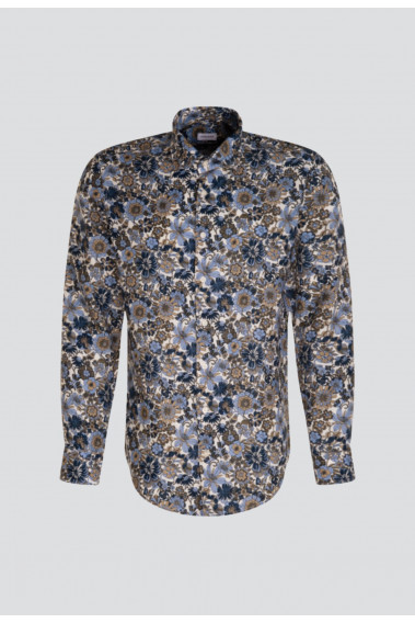 Chemise slim fleurie bleue