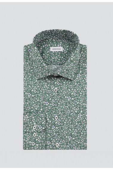 Chemise slim fleurie verte