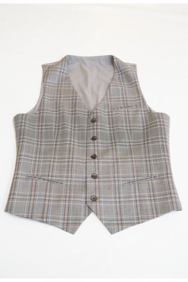 Gillet CHRISP carreaux beige comportant 5 boutons.