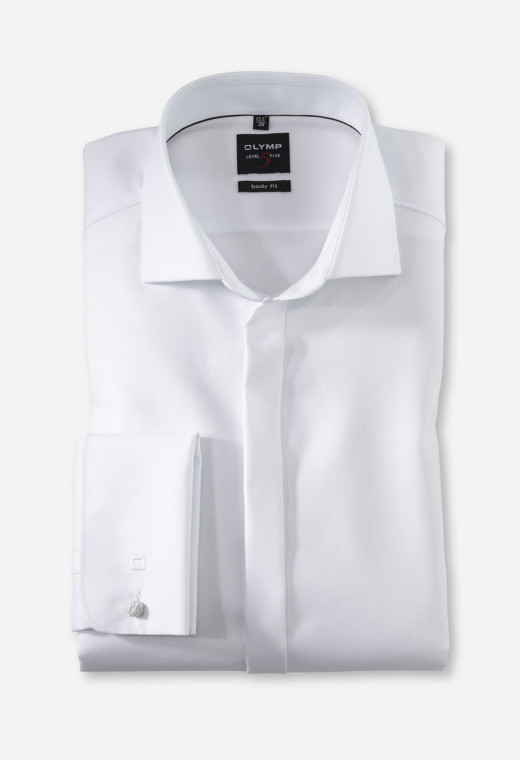 Chemise slim blanche mousquetaire : manches longues.