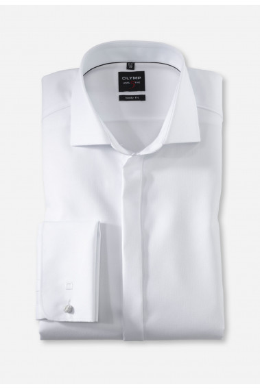 Chemise slim blanche mousquetaire : manches longues.