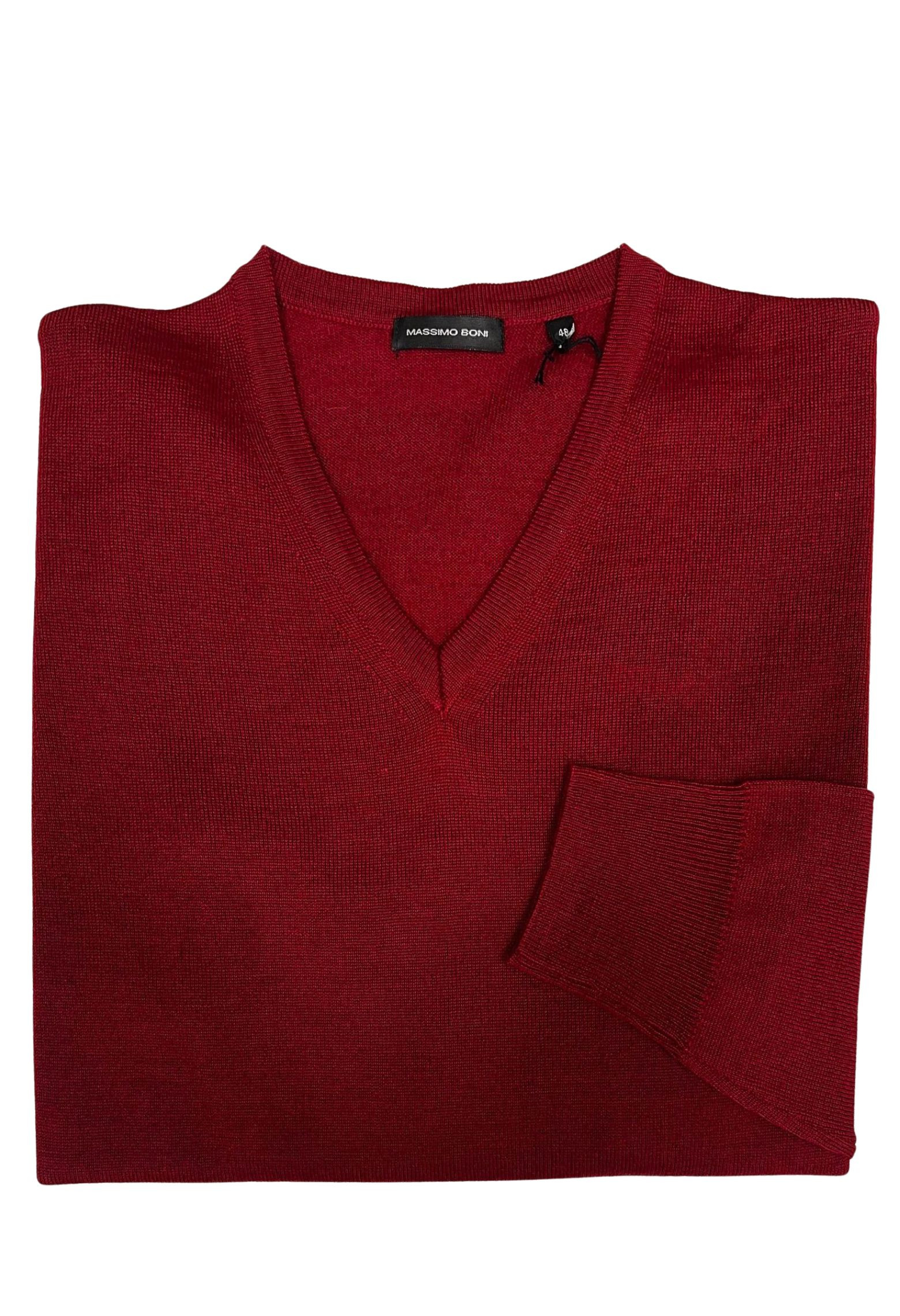 Pull col V rouge: coupe regular.