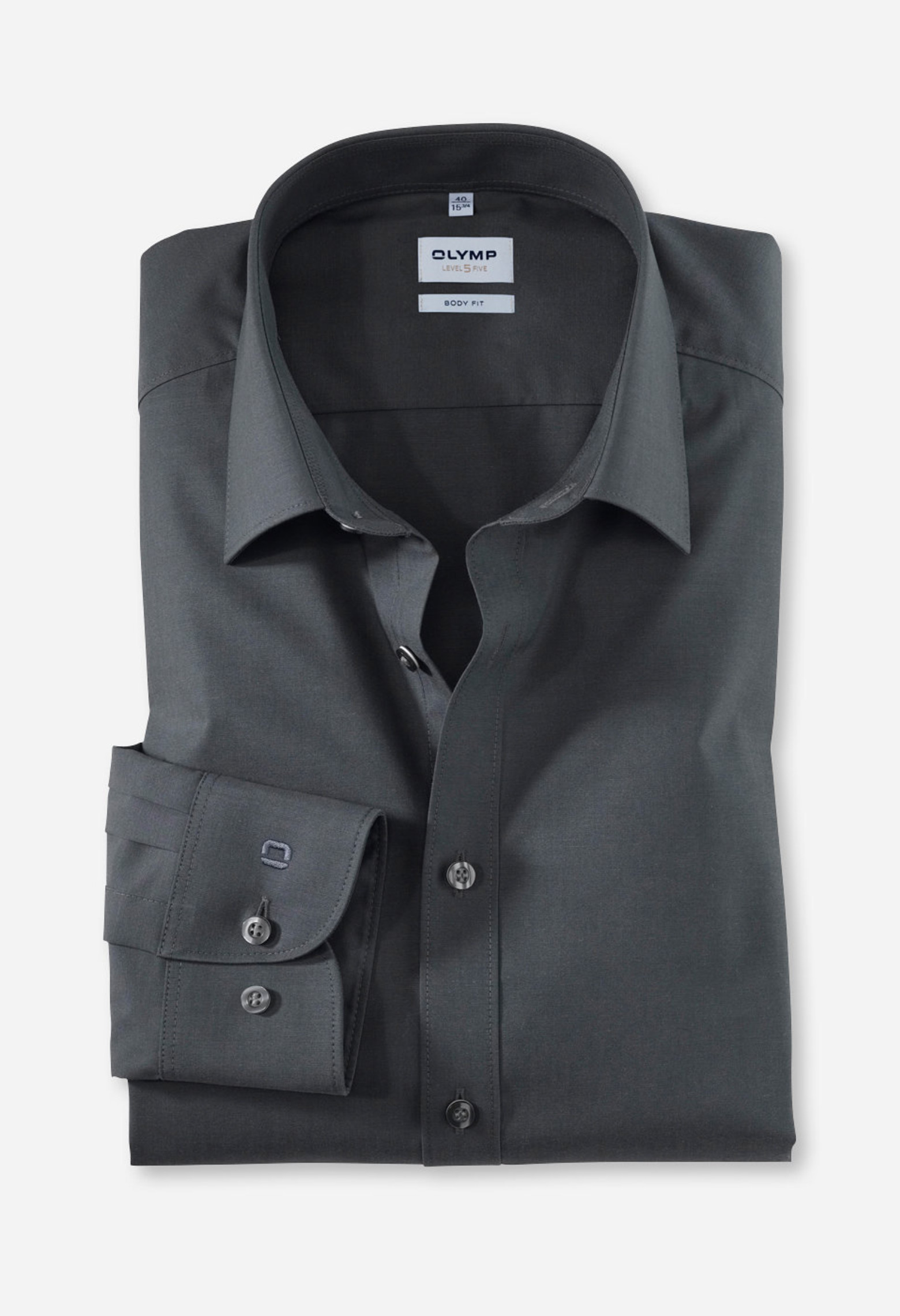 Chemise slim unie grise: manches longues.