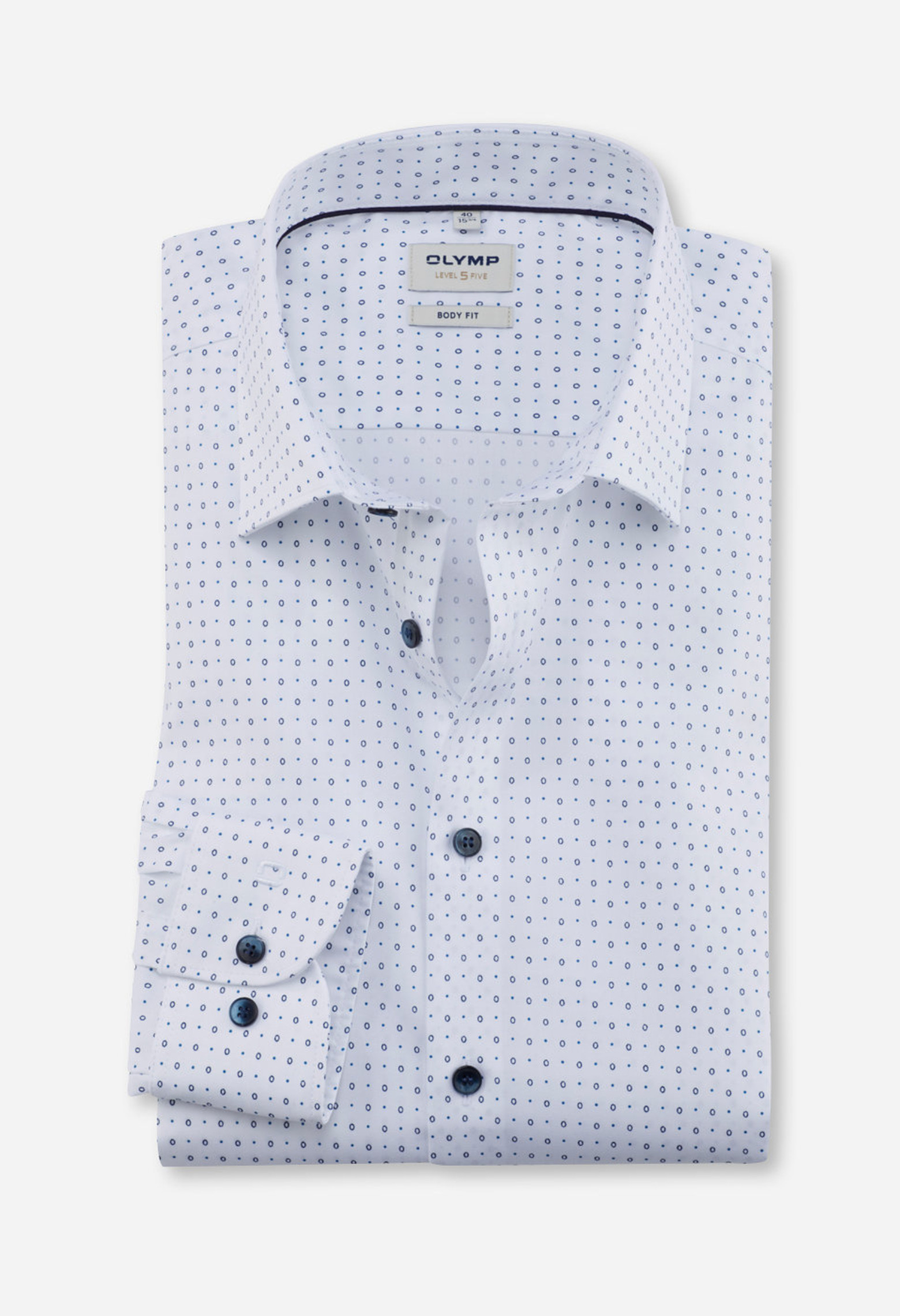 Chemise slim fantaisie blanche et bleue: manches longues.