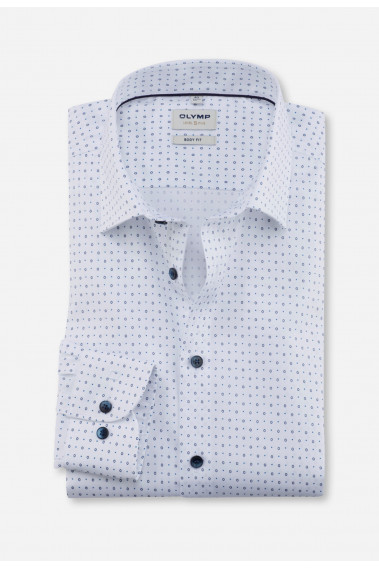 Chemise slim fantaisie blanche et bleue: manches longues.