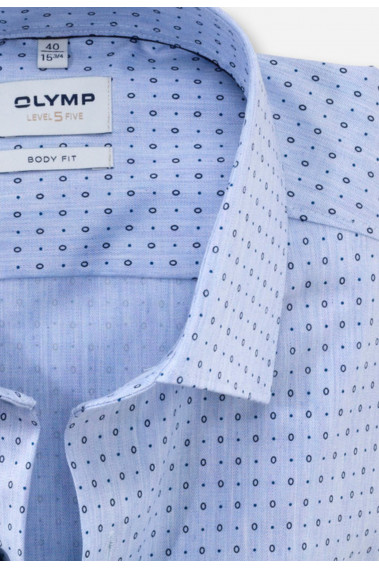 Zoom sur le col de la chemise slim fantaisie bleue.