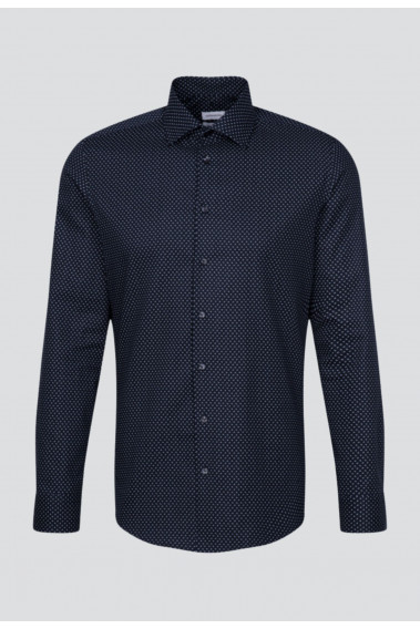 Chemise slim fantaisie marine : manches longues.