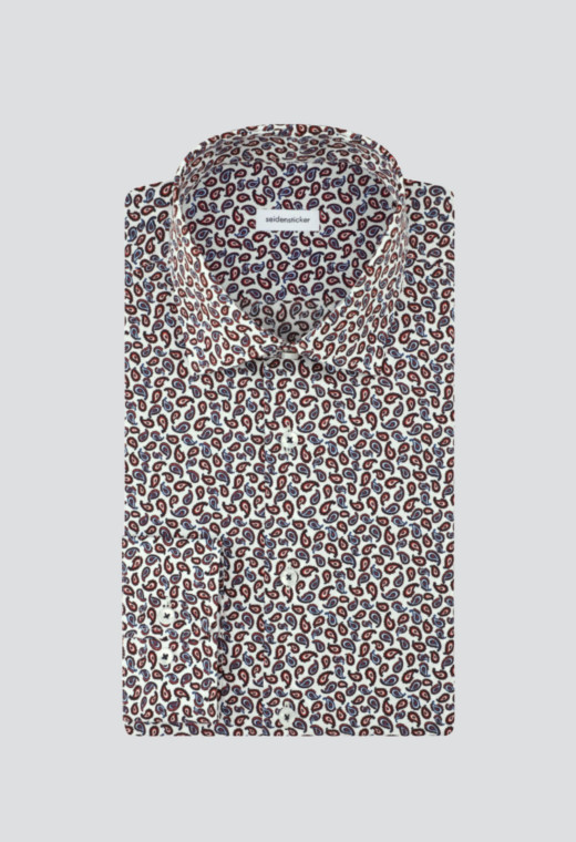 Chemise slim rouge motif cachemire : manches longues.