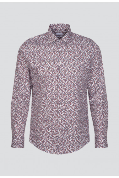 Chemise slim rouge motif cachemire : manches longues.