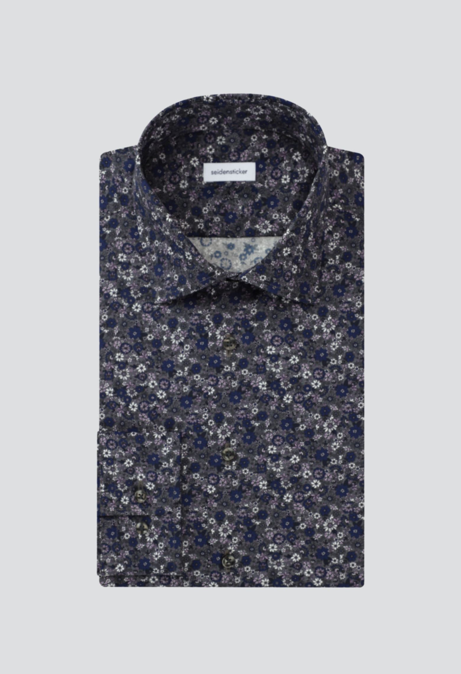 Chemise slim grise fleurie : manches longues.