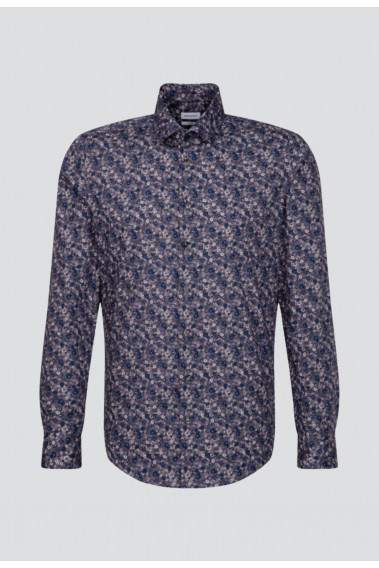 Chemise slim grise fleurie : manches longues.