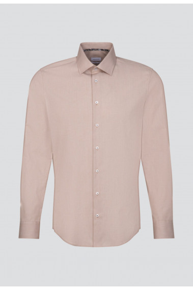Chemise slim armurée beige : manches longues.